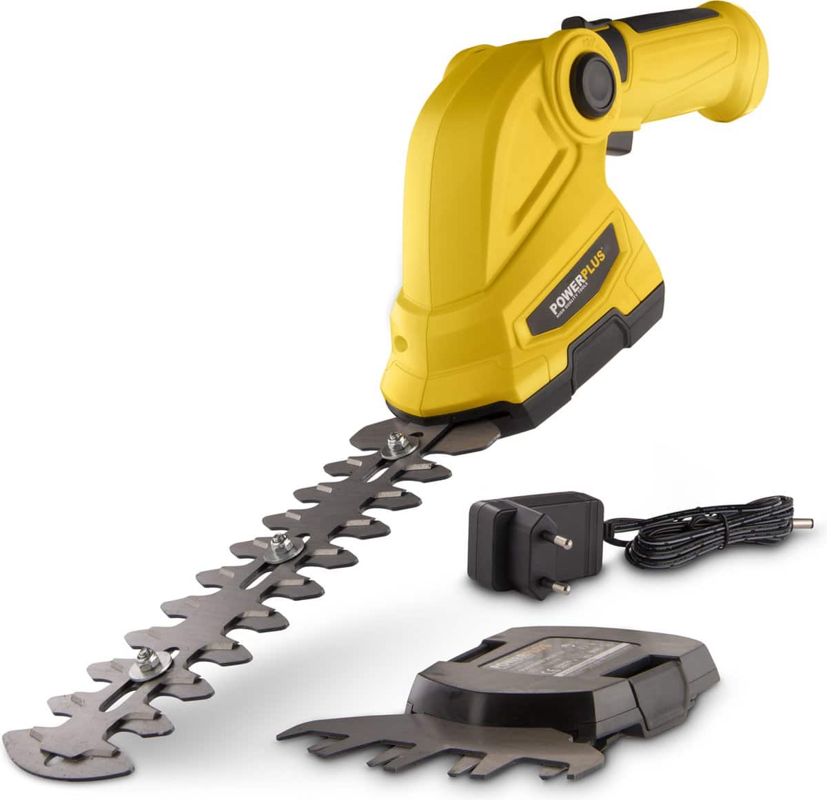 Draadloze gele elektrische heggenschaar met oplader