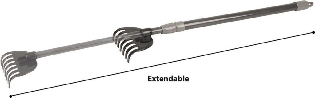 Uitschuifbare hark met dubbele harken.