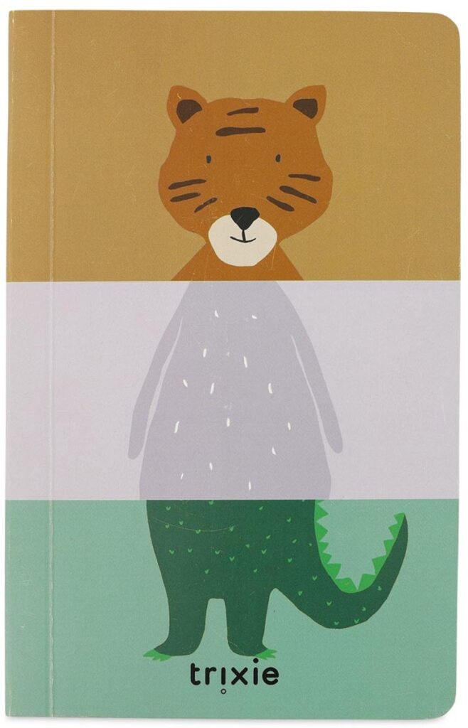 Trixie notitieboek met tijger, dinosaurus illustraties.