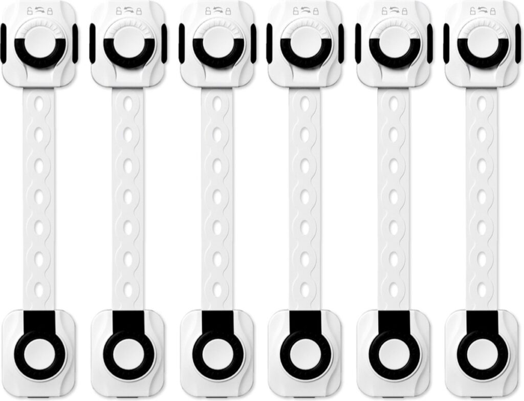 Zes witte veiligheidssloten voor kasten