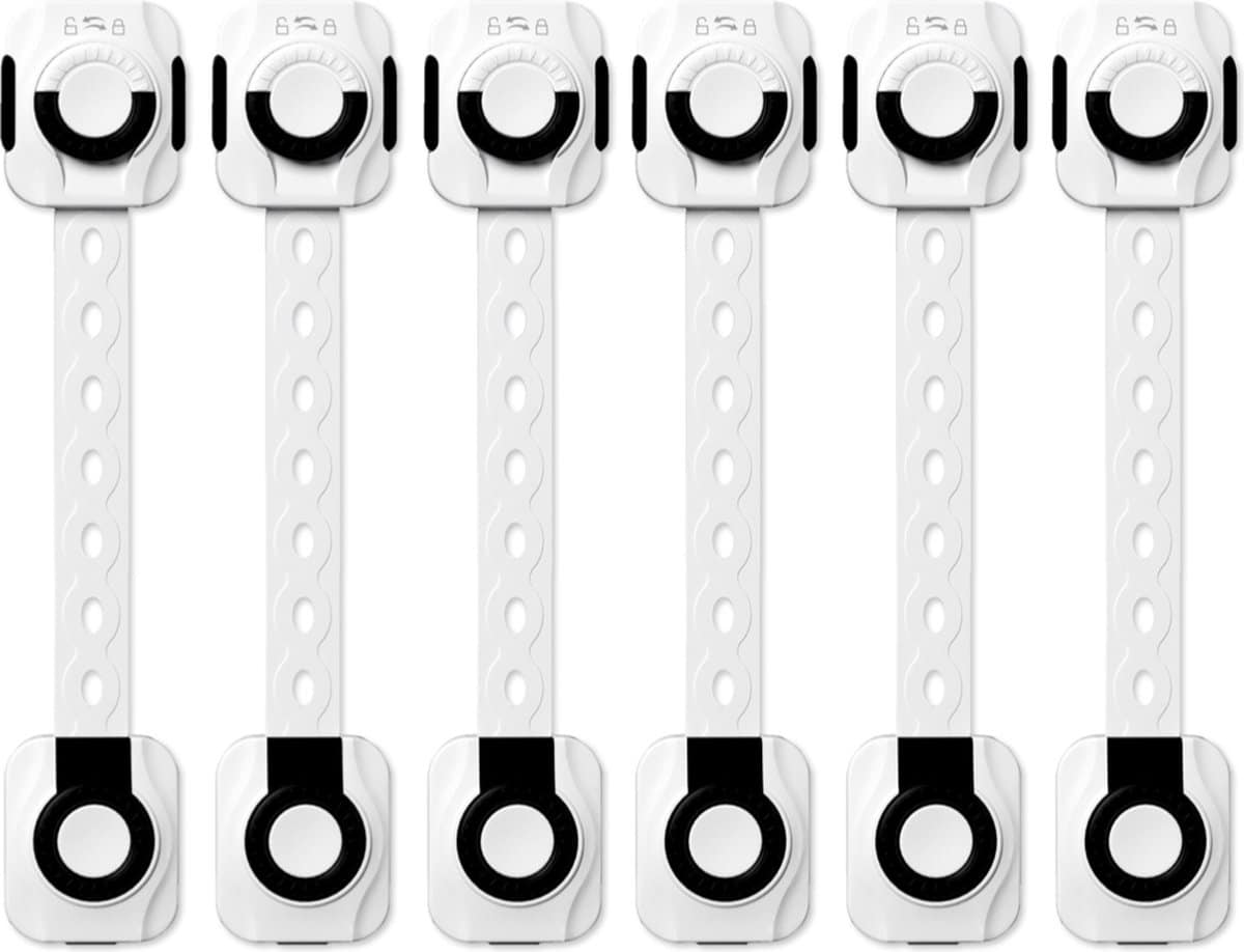 Zes witte veiligheidssloten voor kasten