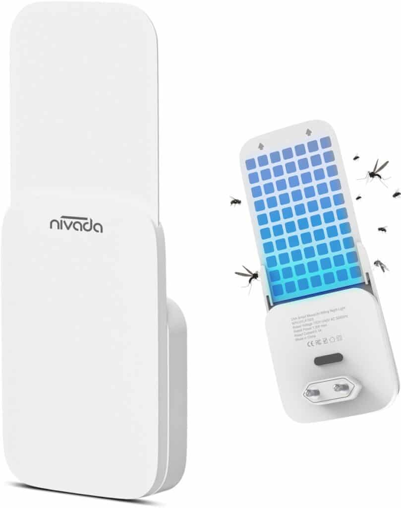 Elektrische muggenverdelger met LED-licht, witte behuizing.