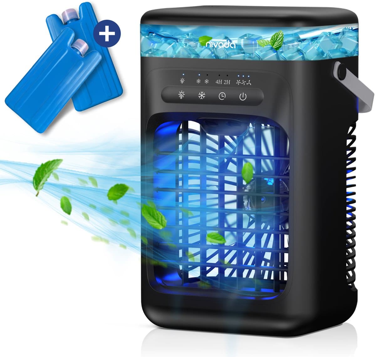 Draagbare luchtkoeler met ijsmodules en luchtstroom