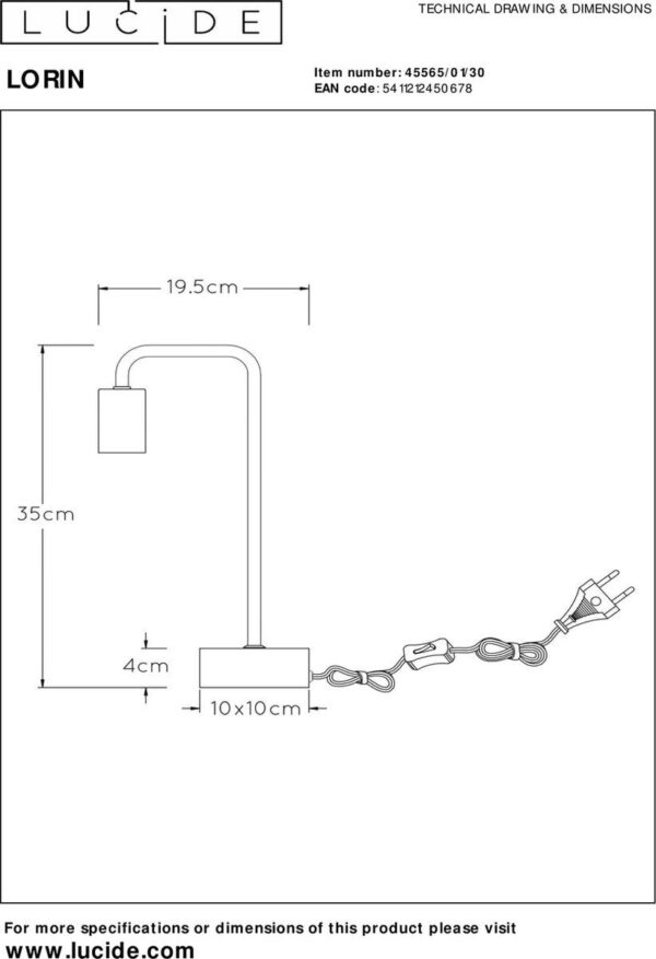 Technische tekening van Lucide Lorin lamp.