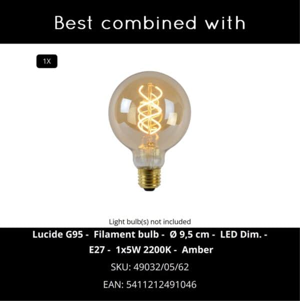 Amber LED filamentlamp, E27, 9,5 cm voor decoratie