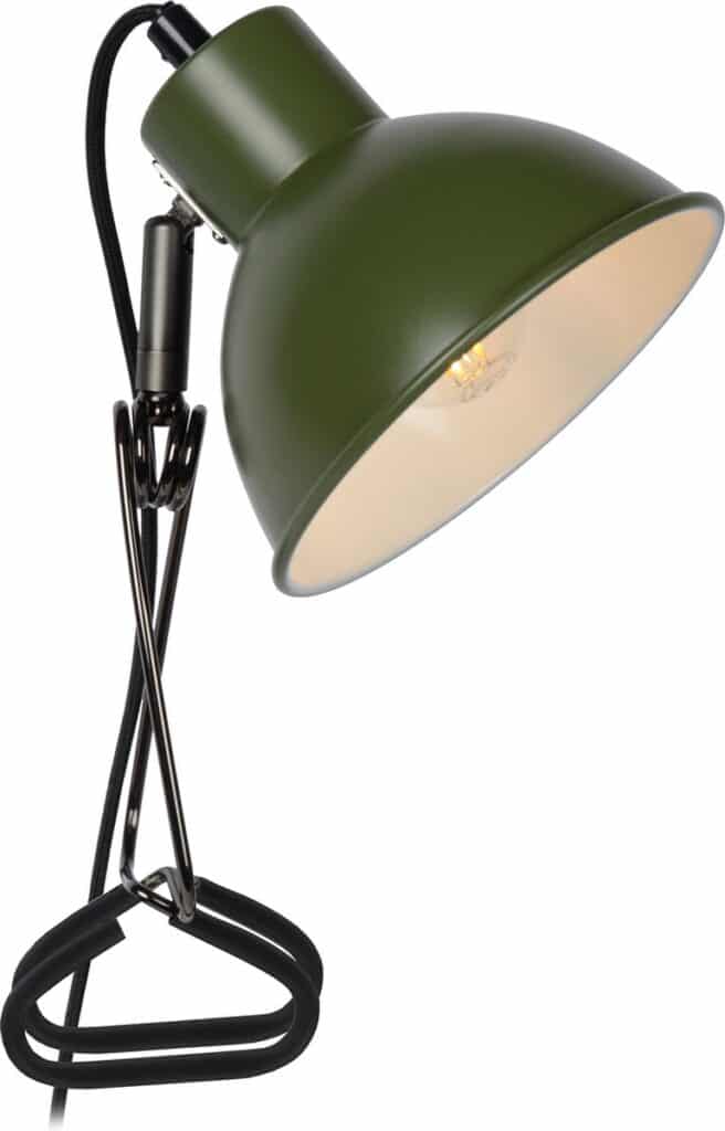 Groene klemlamp met metalen clip en snoer