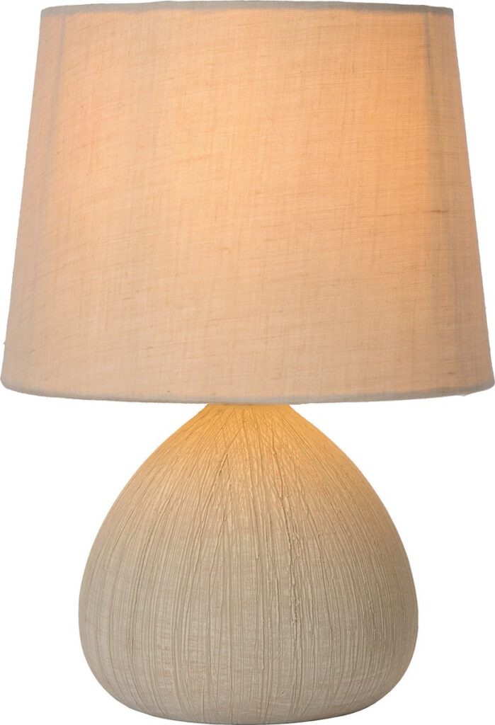 Beige tafellamp met linnen kap.