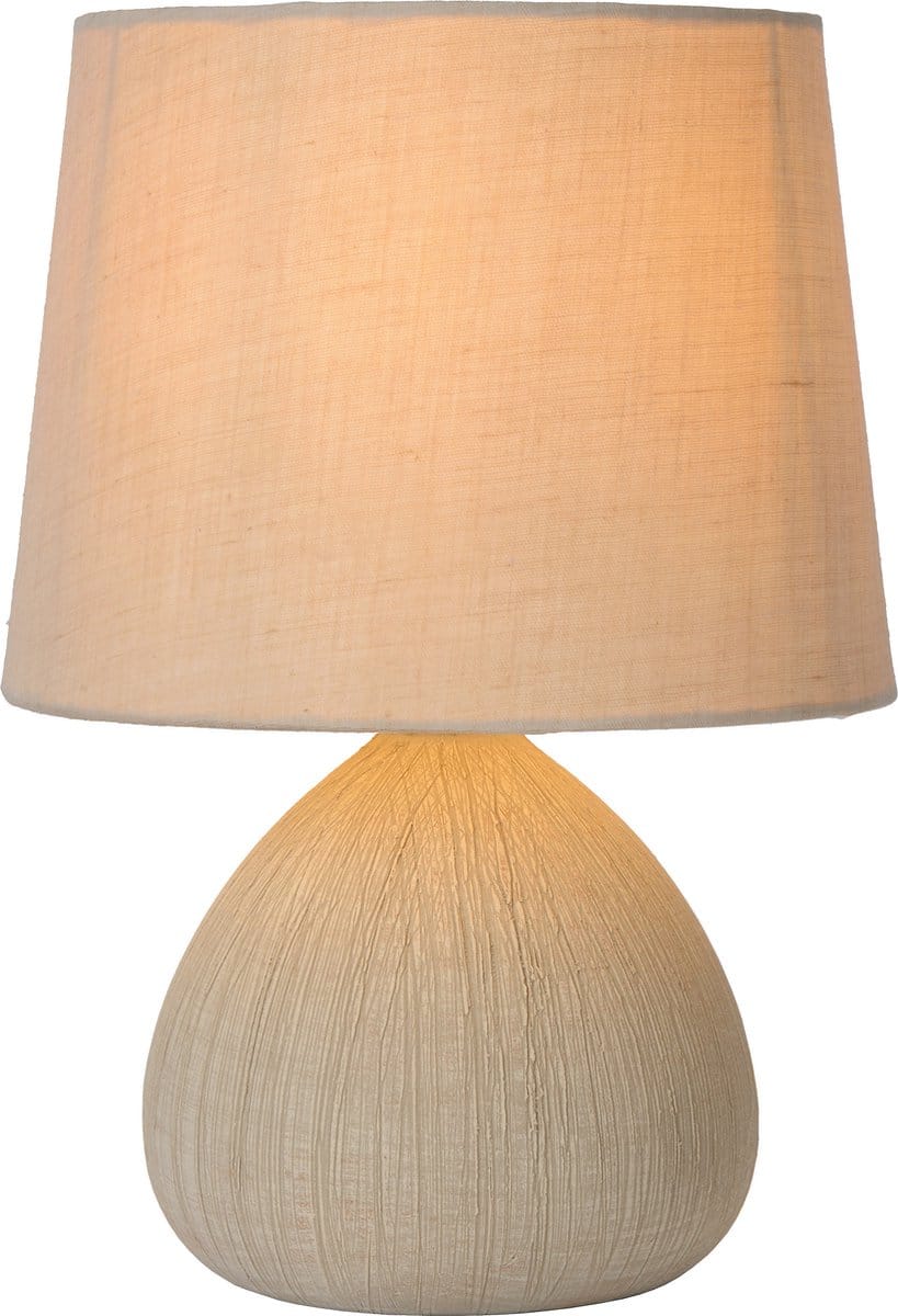 Beige tafellamp met linnen kap.