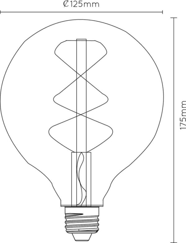 Technische tekening van gloeilamp met afmetingen