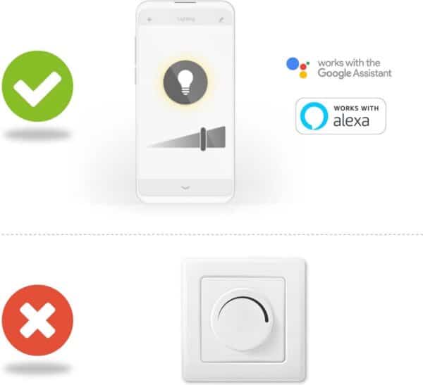 Smartphone bedient licht met Google Assistant en Alexa.