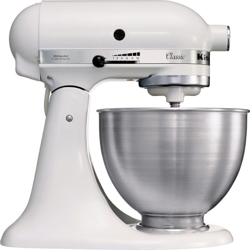 Witte KitchenAid Classic keukenmixer met RVS kom
