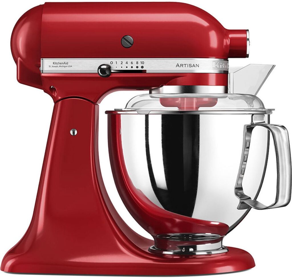 Rode KitchenAid Artisan keukenmixer met RVS kom