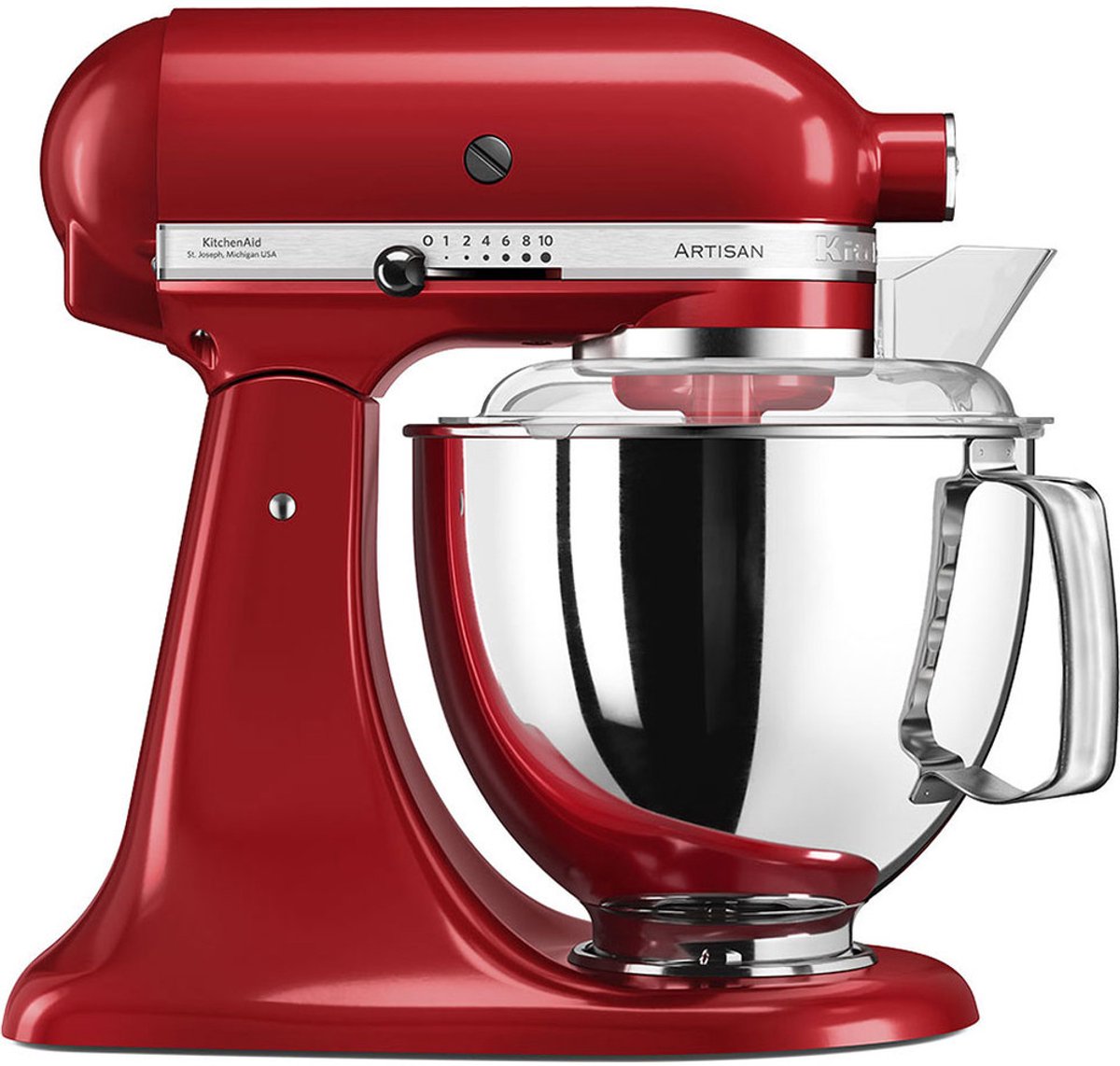 Rode KitchenAid Artisan keukenmixer met RVS kom