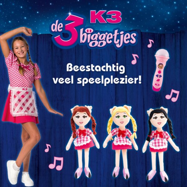 K3 poppen en microfoon voor speelplezier.