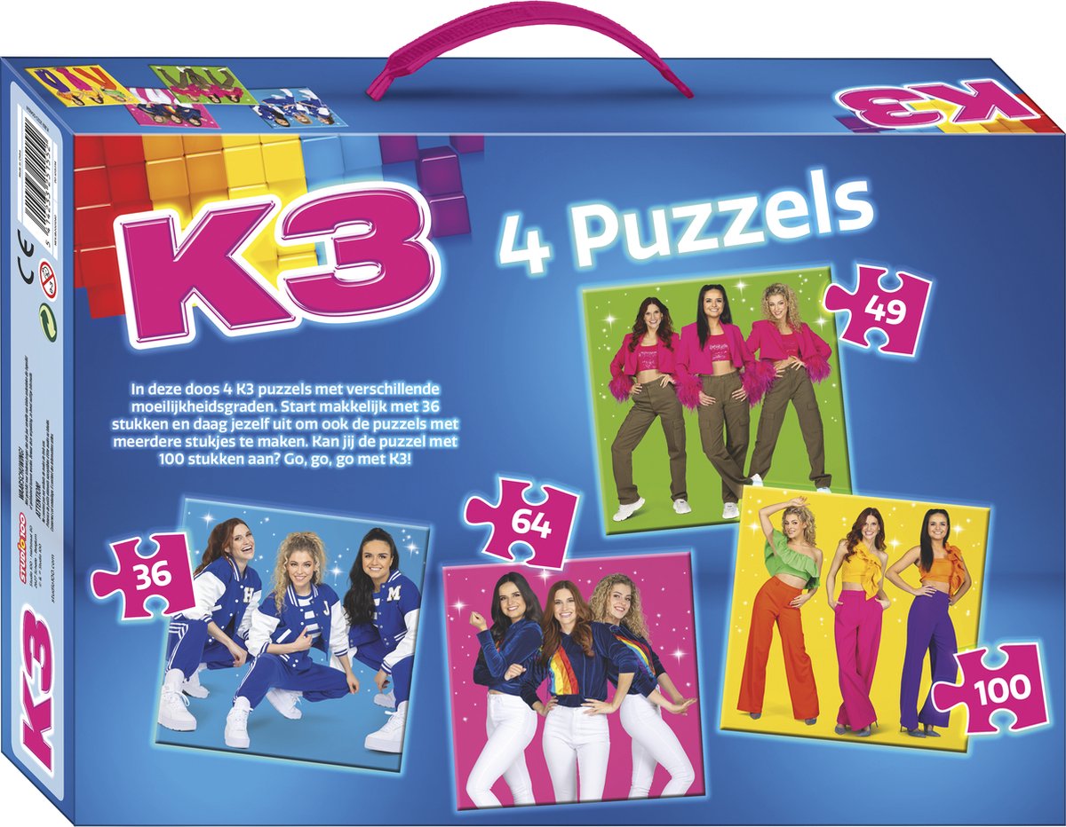 K3-puzzeldoos met vier verschillende legpuzzels.