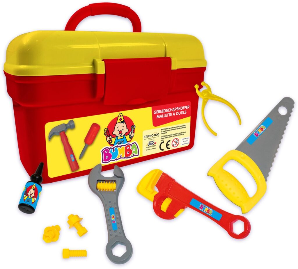 Bumba speelgoed gereedschapskoffer met verschillende gereedschappen.