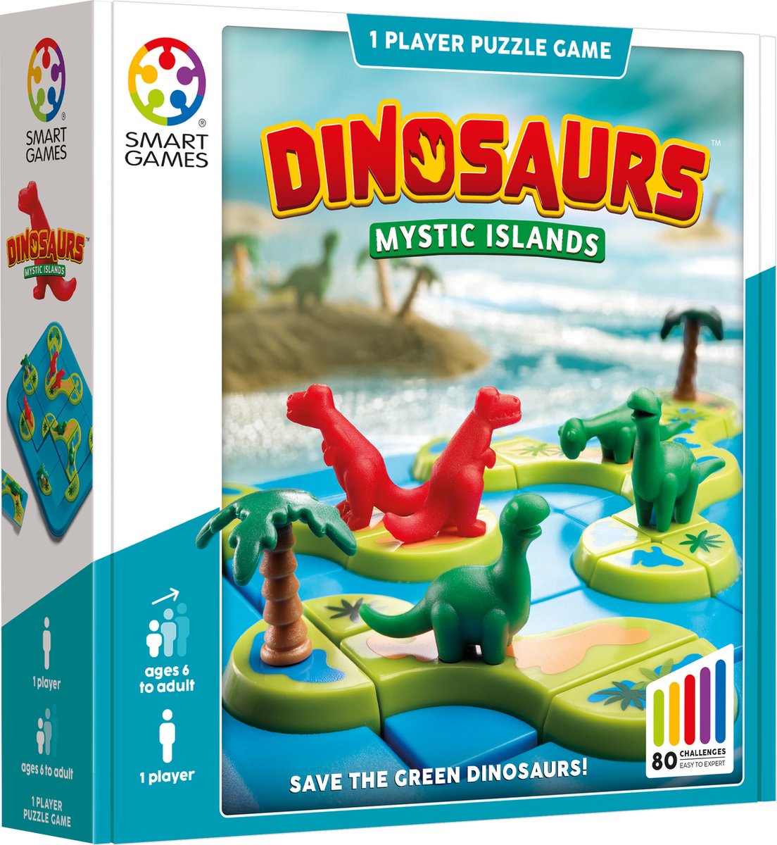 Dinosaurus puzzelspel voor één speler, 80 uitdagingen.