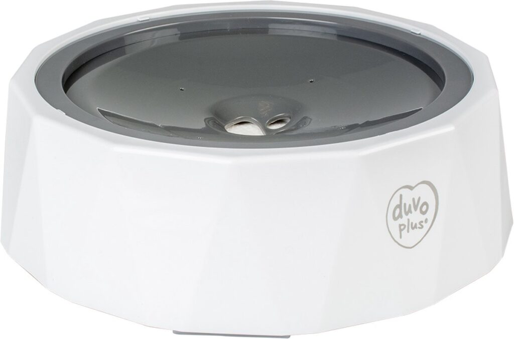 Witte waterbak voor huisdieren, merk Duvo Plus.