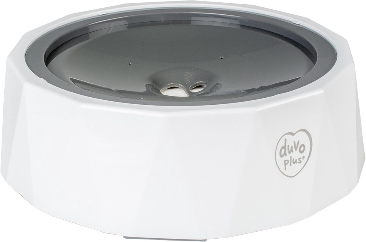 Witte waterbak voor huisdieren, merk Duvo Plus.