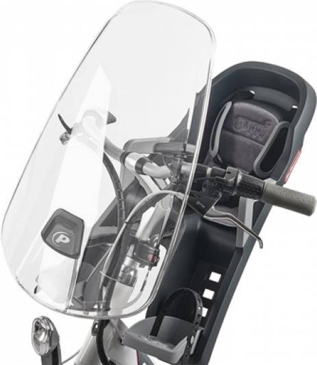 Fietszitje met windscherm voorop fiets