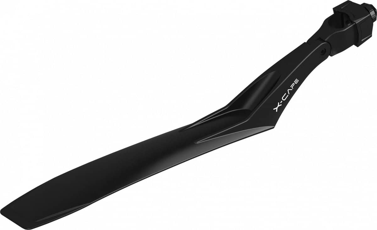 Zwart fiets spatbord, merk X-Cape, zijaanzicht.