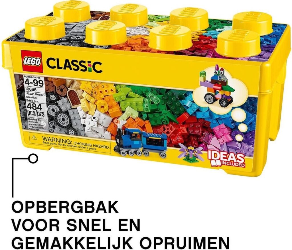 Lego Classic opbergbak met kleurrijke bouwstenen.