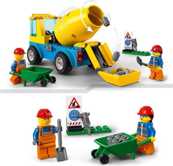 LEGO bouwplaats met vrachtwagen en bouwvakkers.