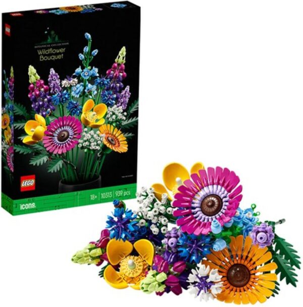 LEGO boeket met wilde bloemen in kleurrijke doos.