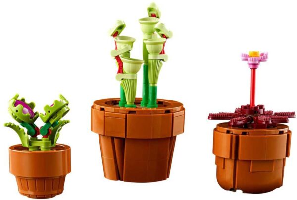 Lego bloempotten met fantasievolle plantontwerpen in kleuren