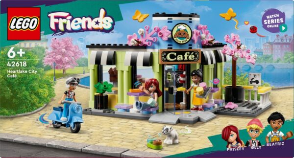 LEGO Friends café speelset met personages buiten.