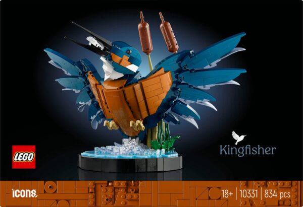 LEGO ijsvogel bouwwerk in kleur blauw en oranje.