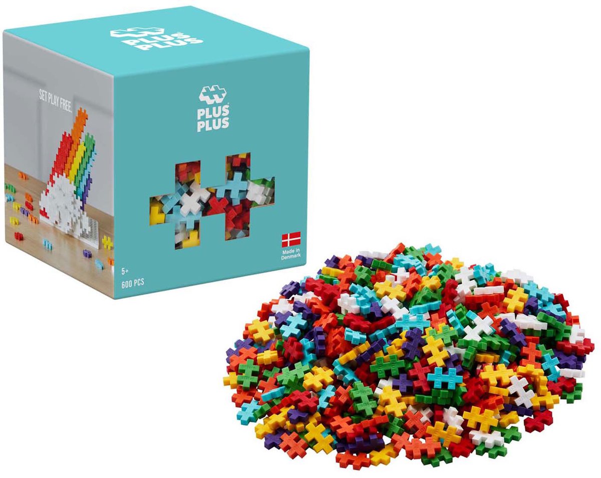 Plus-Plus building set with colorful mini bricks.