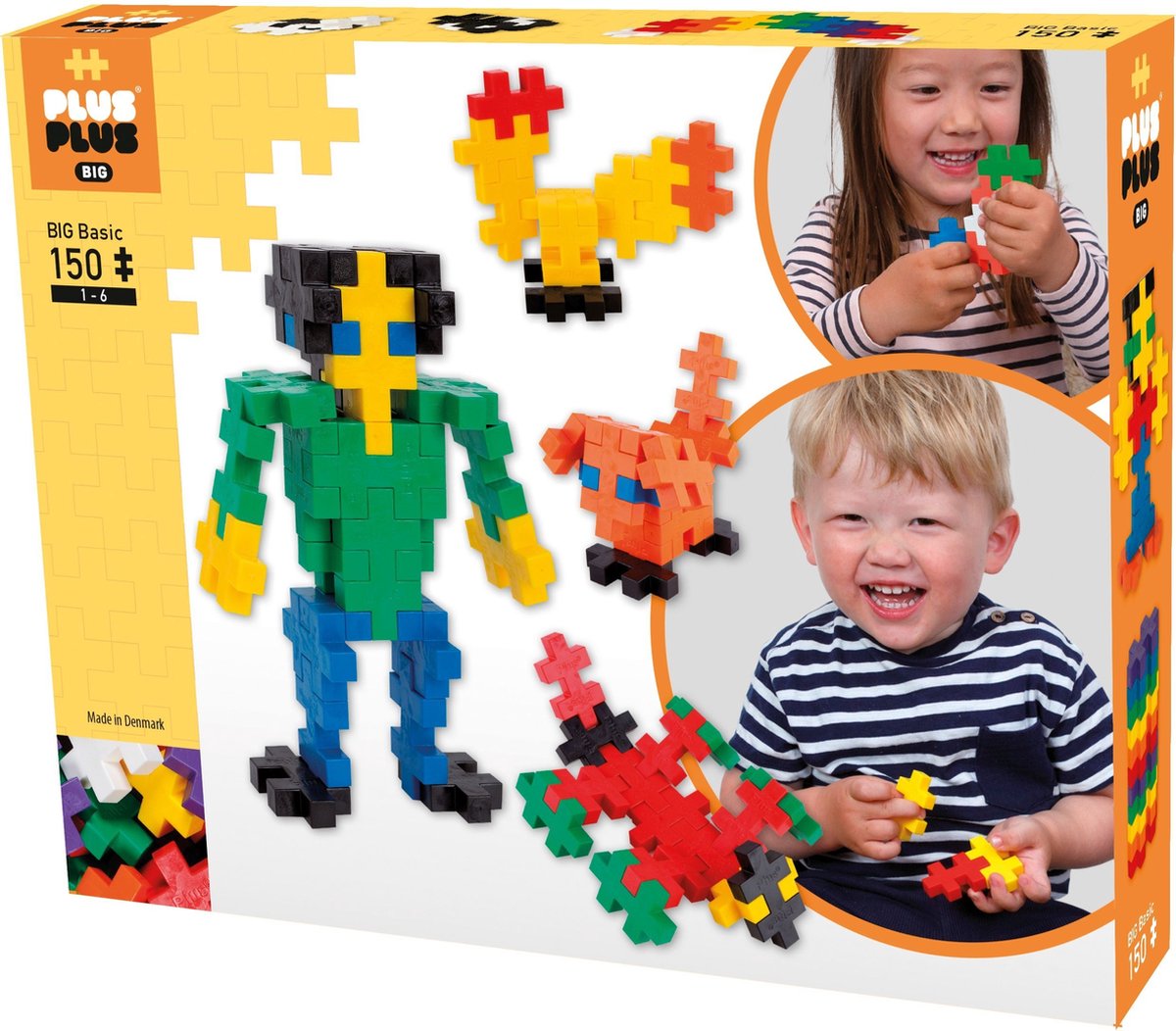 Kinderen spelen met kleurrijke bouwstenen op verpakking