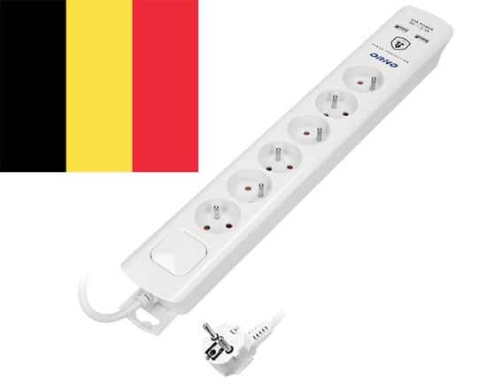 design stekkerdoos in het wit 3 meter kabel 6 uitgangen en 2 usb poorten 2.1a type 3 spd overspanningsbeveiliging geschikt voor belgië