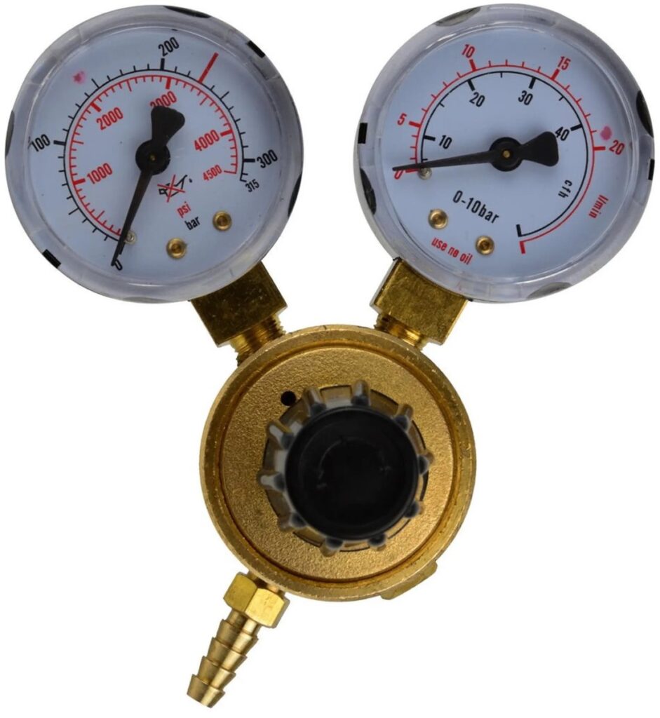 Messing gasdrukregelaar met twee manometers