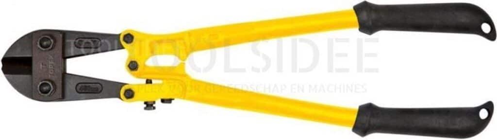 Gele betonschaar met zwarte handvatten