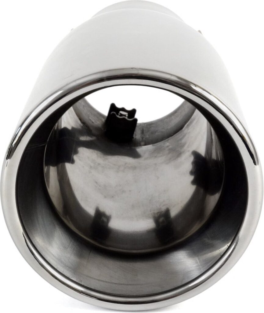 Close-up of a stainless steel exhaust pipe