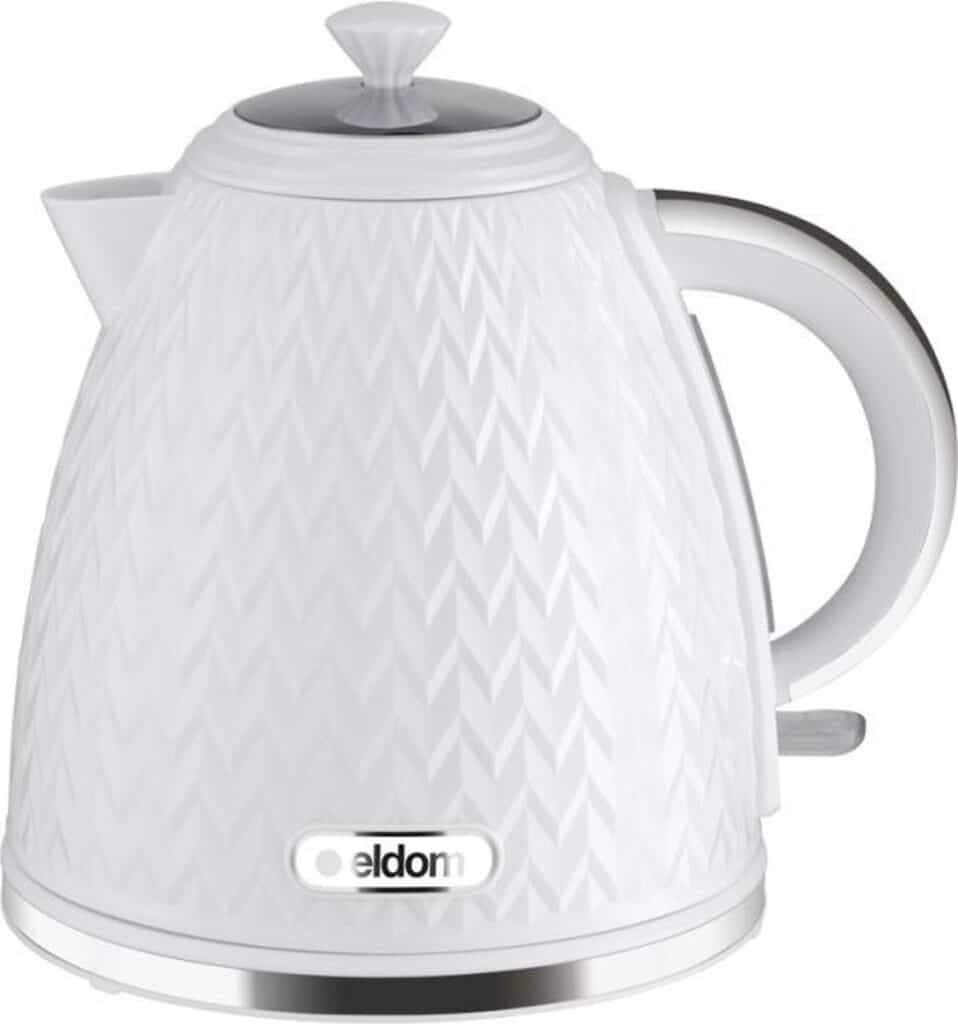 Witte elektrische waterkoker met reliëfdesign