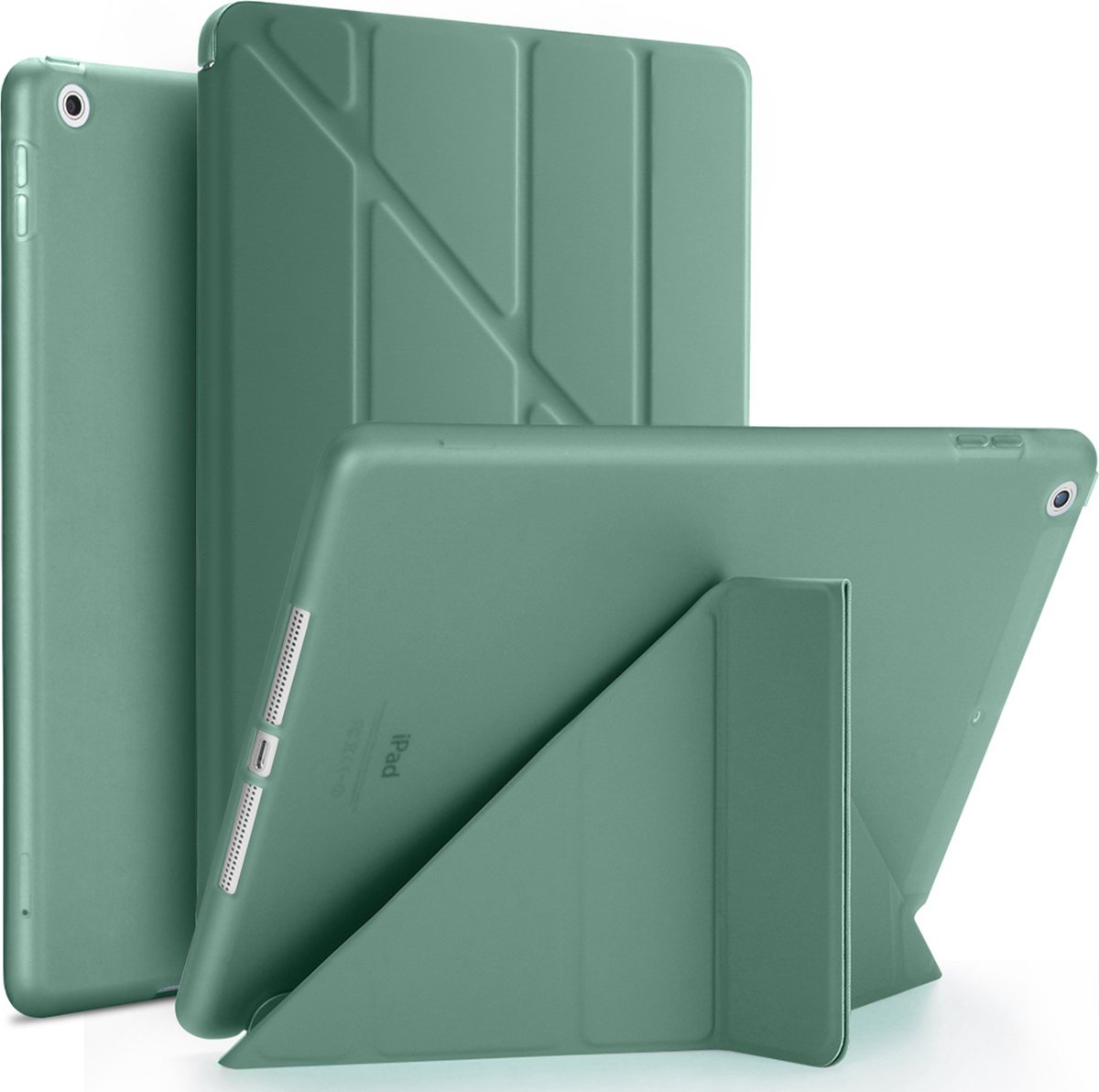 Groene tablet hoes met standaard in gebruik