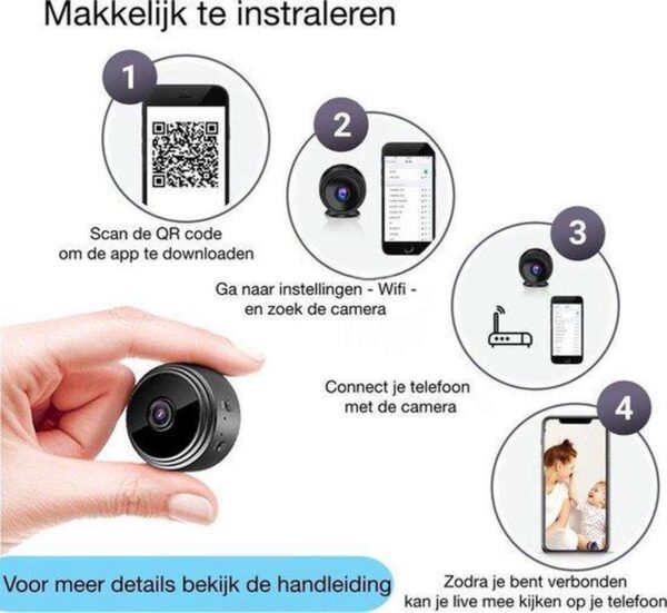 Installatiehandleiding voor een camera in vier stappen.