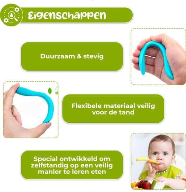 Flexibele en veilige kinderlepel om zelfstandig eten te leren.