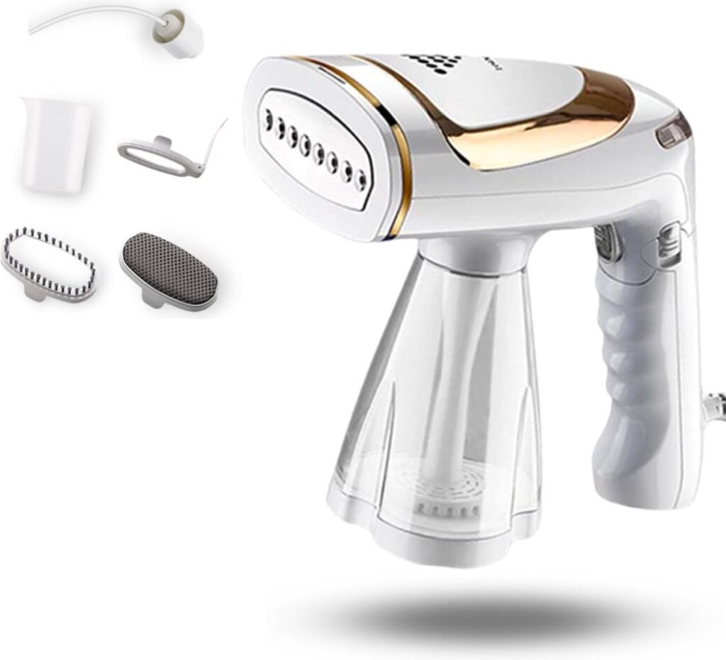 Draagbare kledingstomer met accessoires.