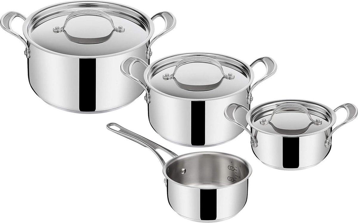 Vierdelige roestvrijstalen pannenset met deksels
