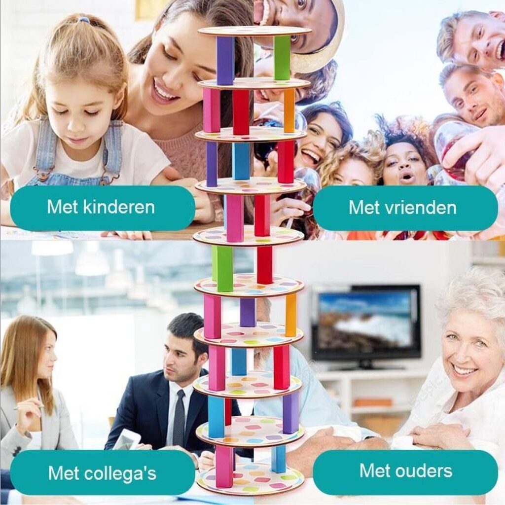 Kleurrijk toren spel met familie en vrienden.