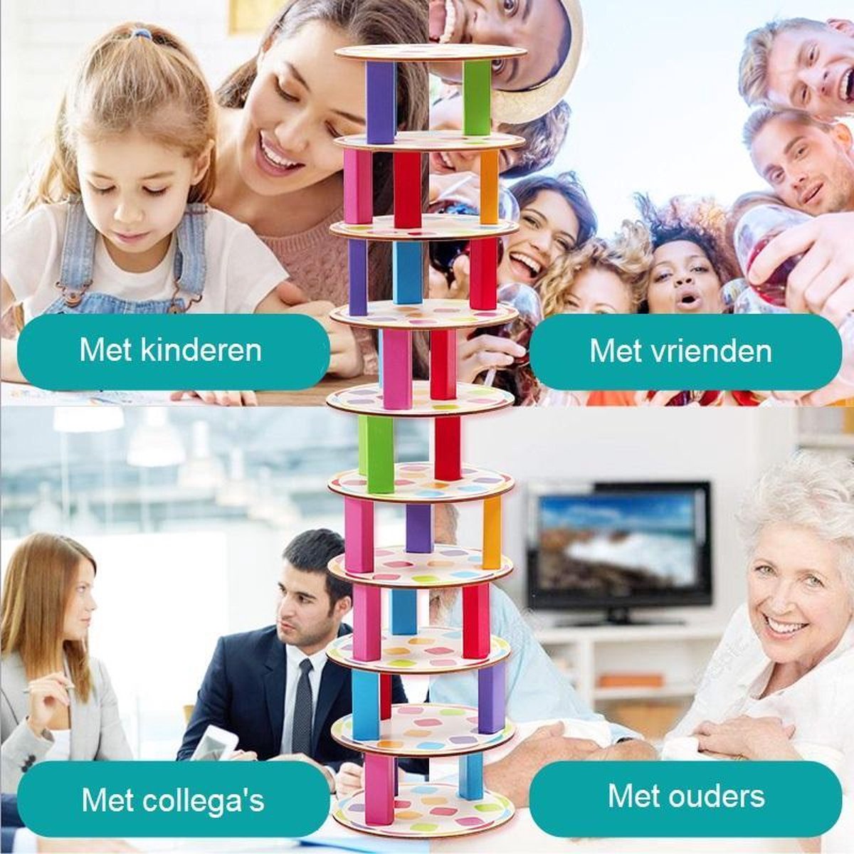 Kleurrijk toren spel met familie en vrienden.