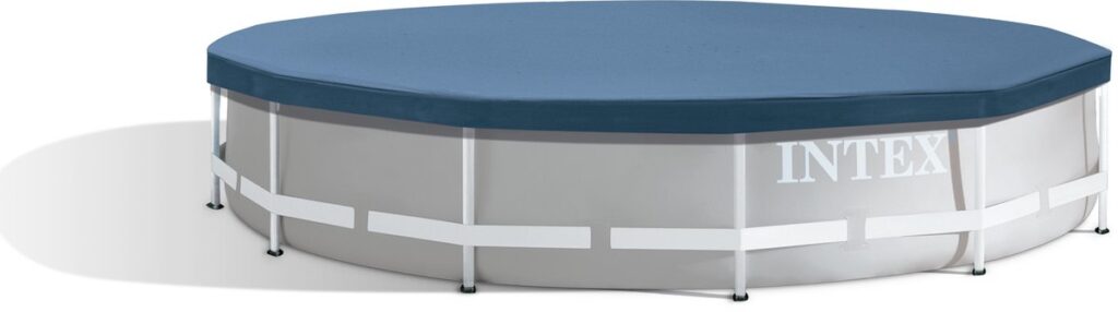 Rond zwembad met blauwe hoes