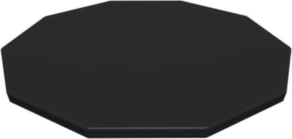 Zwarte achthoekige tafelblad, minimalistisch ontwerp.