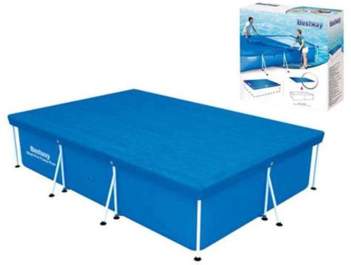 Rechthoekig blauw zwembad met afdekzeil