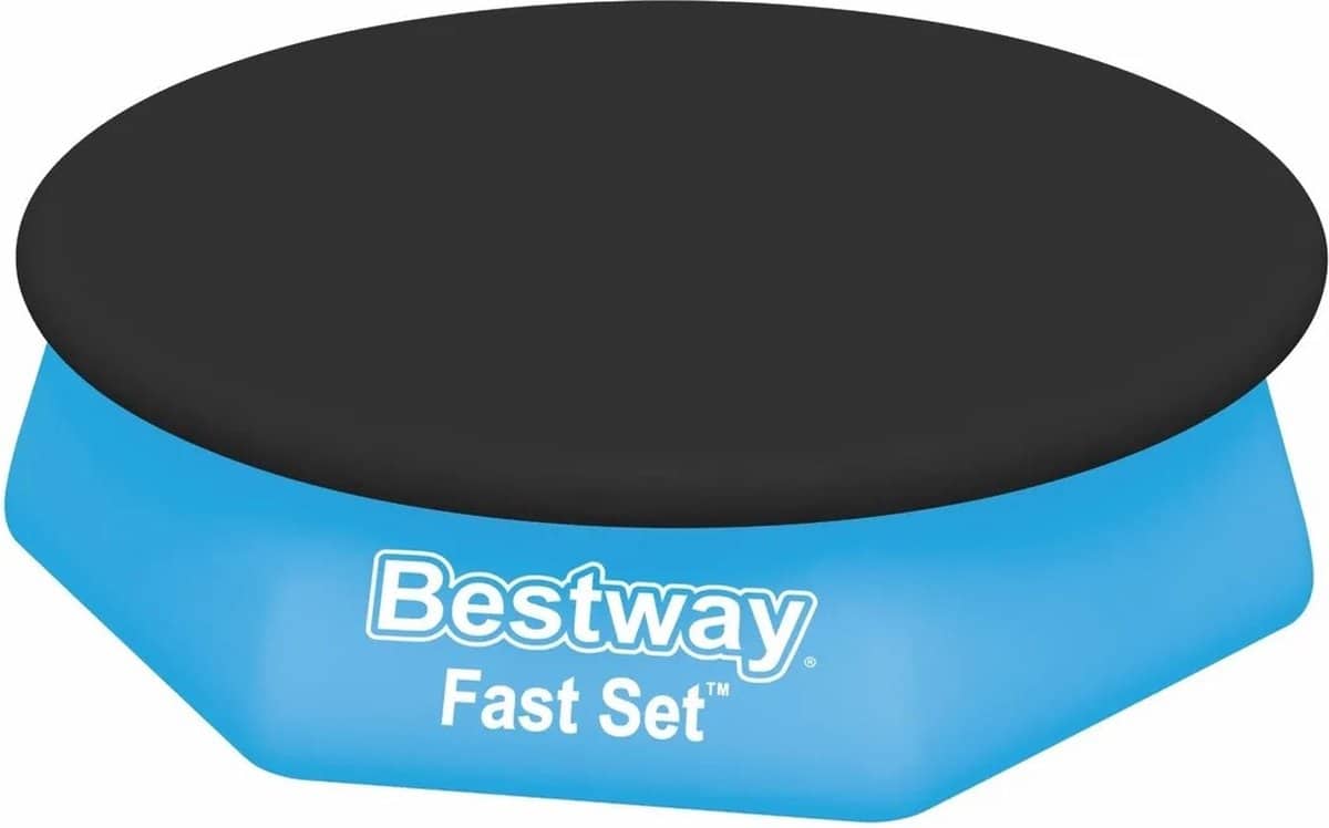 Blauw-zwart zwembad met Bestway Fast Set logo.