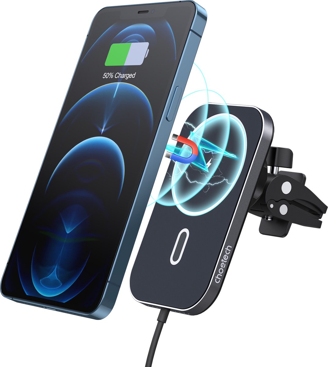 Draadloze telefoonoplader met magnetische bevestiging